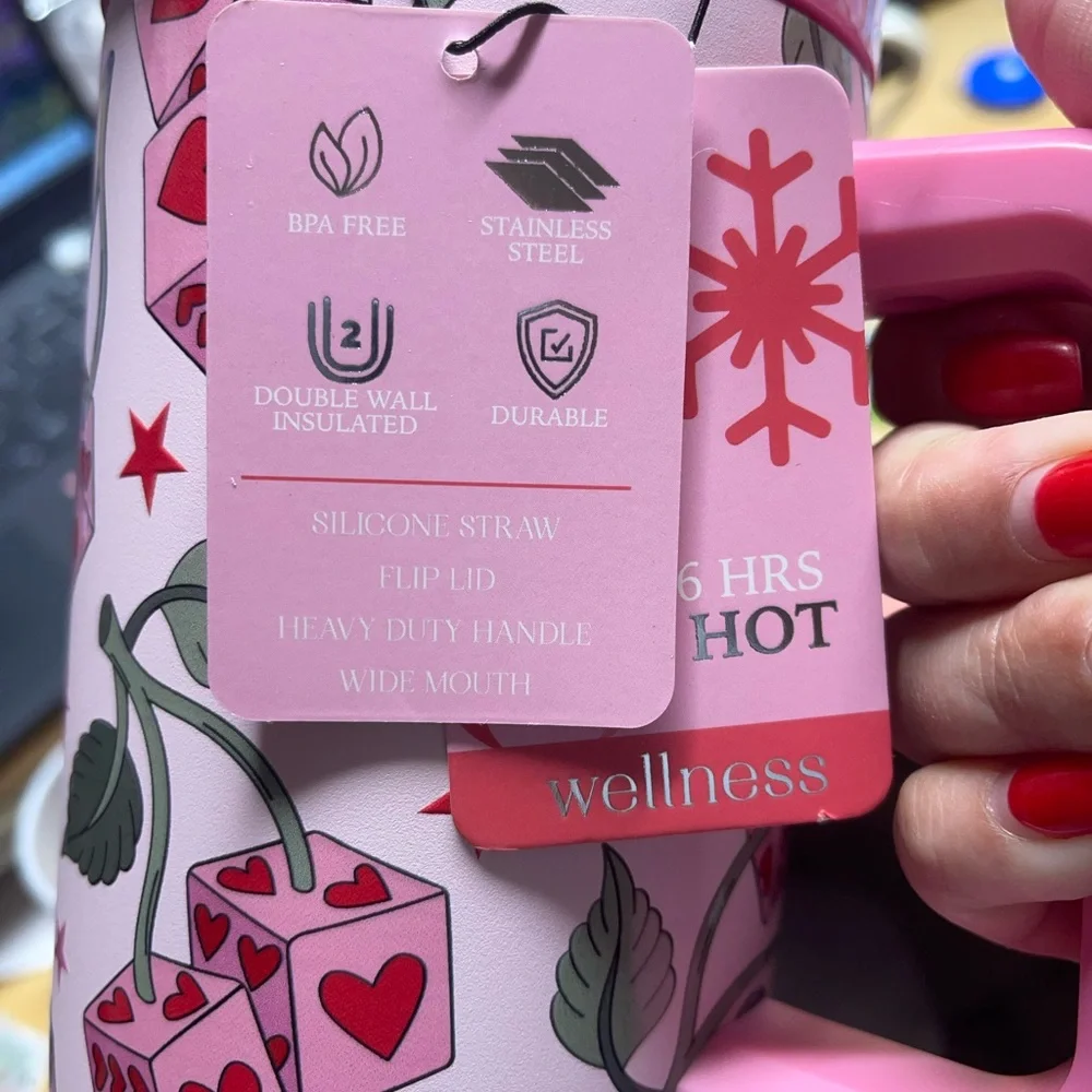 Wellness 40oz Cherry Dice Tumbler with Straw & Topper - Picture 2 of 4